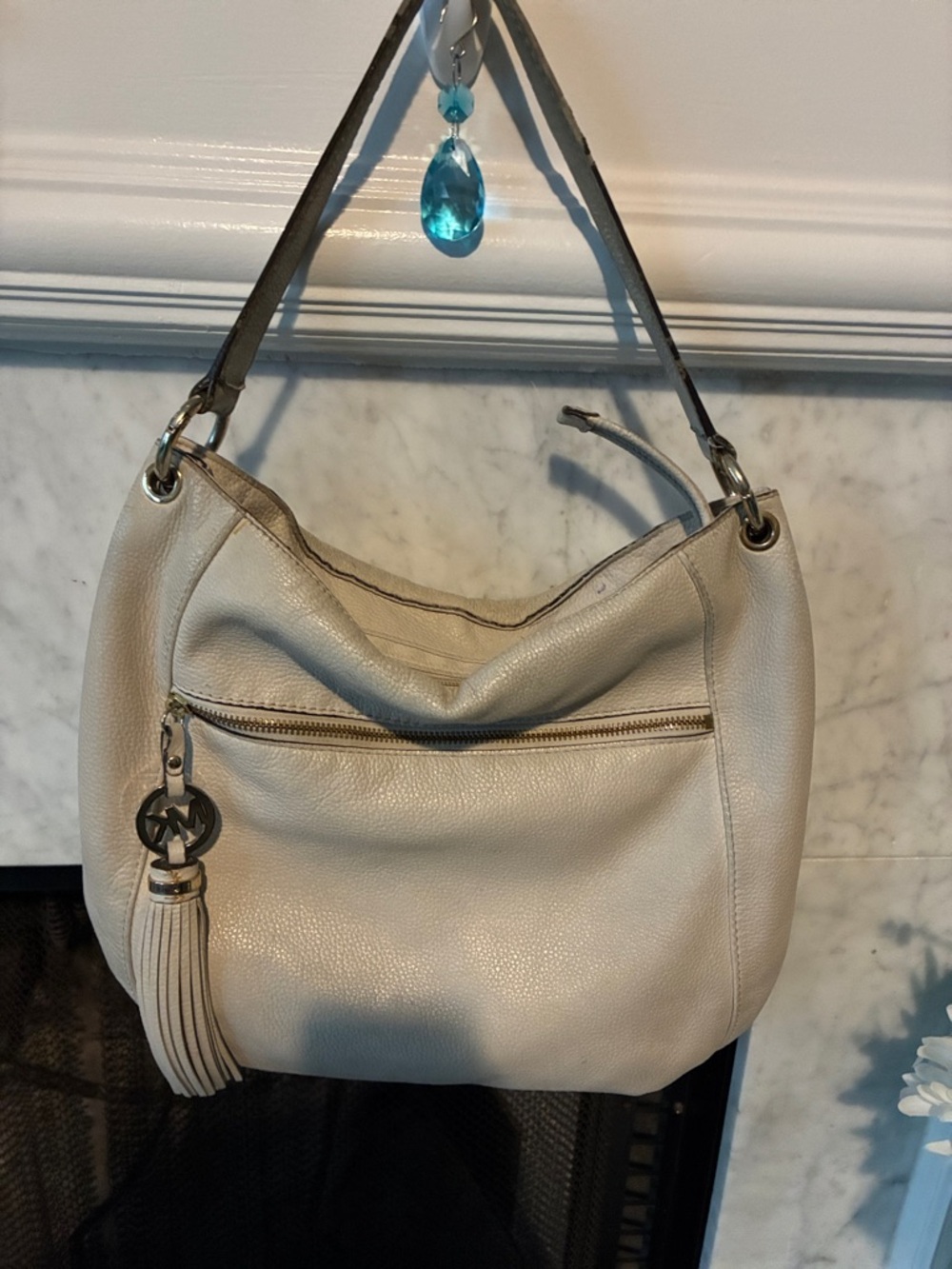 Michael Kors Cream Pebbled Leather Shoulder Hobo with Tassel